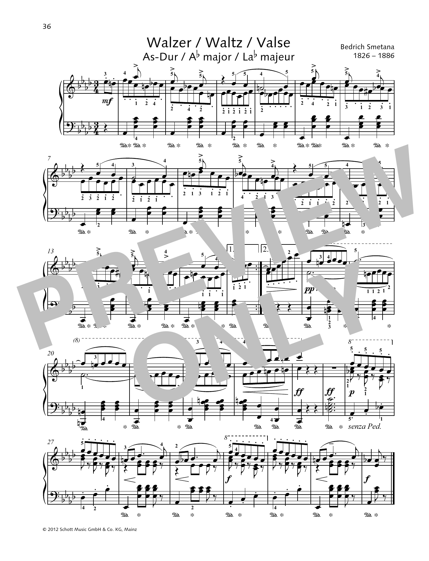 Download Bedrich Smetana Waltz A-flat major Sheet Music and learn how to play Piano Solo PDF digital score in minutes