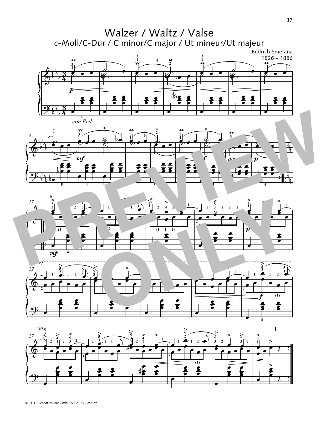 Download Bedrich Smetana Waltz C minor/C major Sheet Music and learn how to play Piano Solo PDF digital score in minutes
