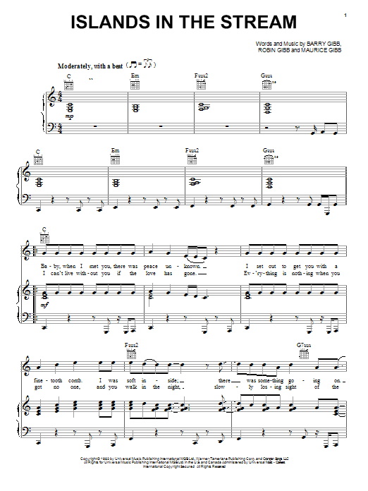 Download Bee Gees Islands In The Stream Sheet Music and learn how to play Piano, Vocal & Guitar (Right-Hand Melody) PDF digital score in minutes
