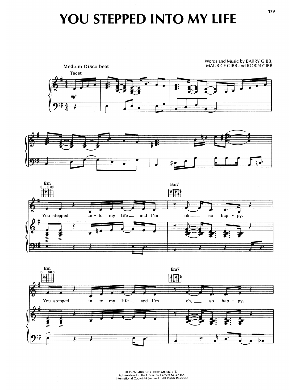 Download Bee Gees You Stepped Into My Life Sheet Music and learn how to play Piano, Vocal & Guitar Chords (Right-Hand Melody) PDF digital score in minutes