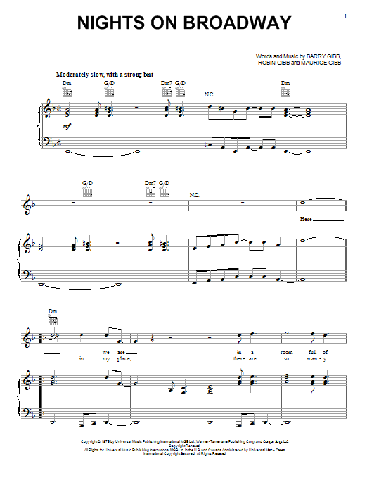 Download Bee Gees Sheet Music and learn how to play Piano, Vocal & Guitar (Right-Hand Melody) PDF score in minutes