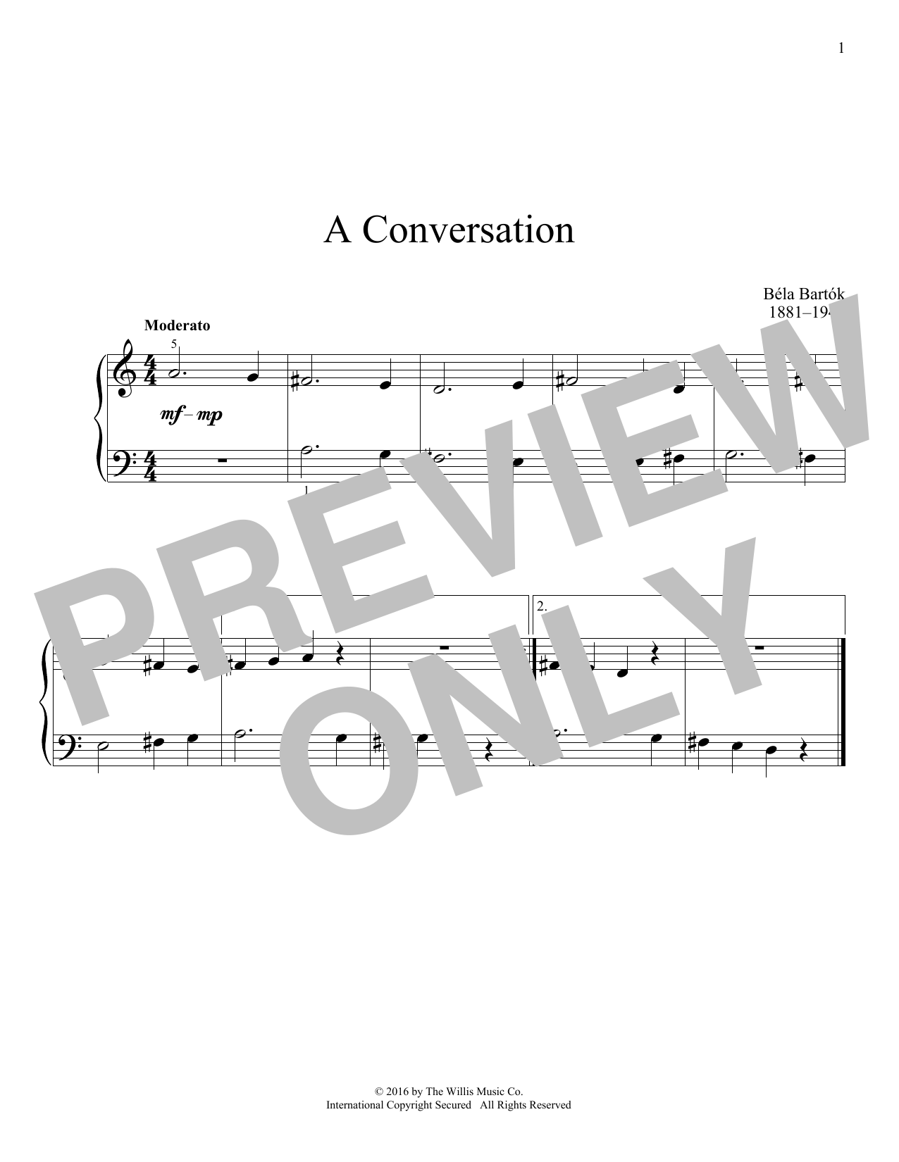 Download Bela Bartok A Conversation Sheet Music and learn how to play Educational Piano PDF digital score in minutes