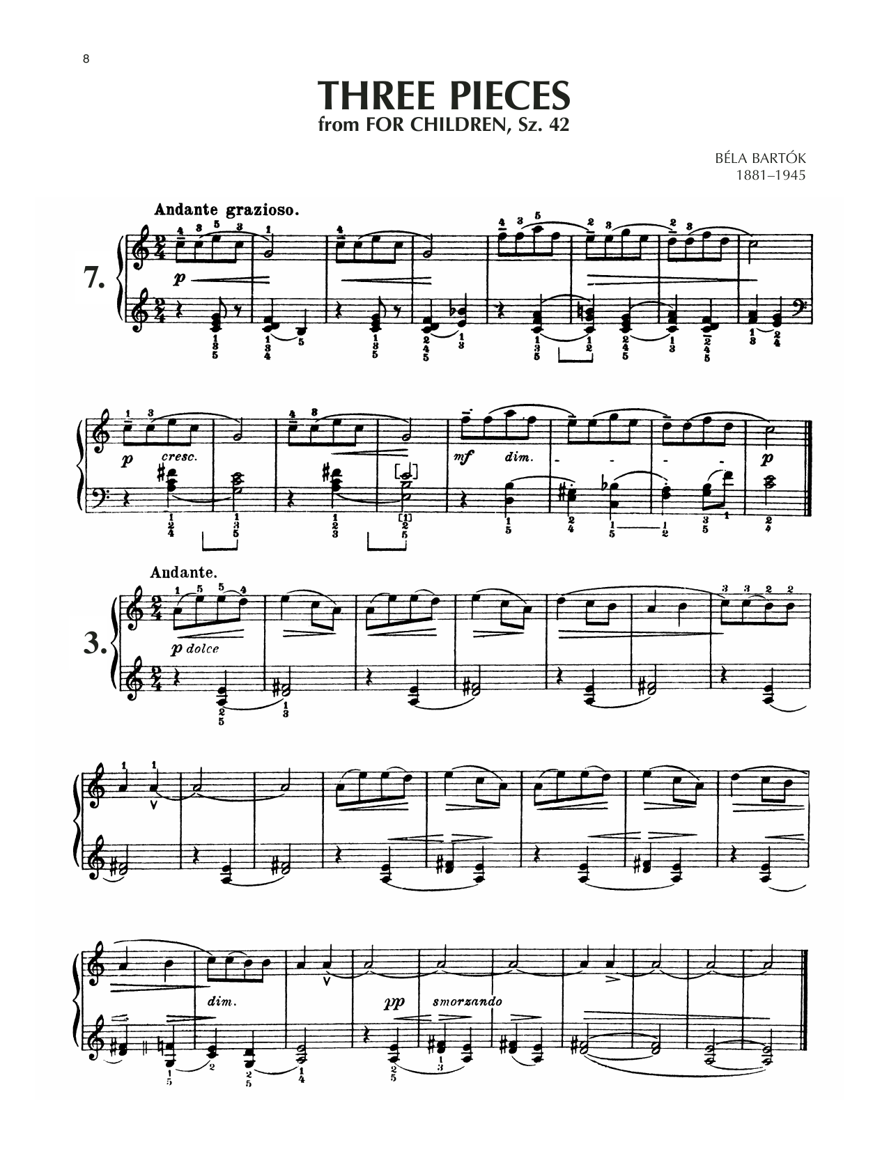Download Béla Bartók Andante Grazioso, Sz. 42, No. 7 Sheet Music and learn how to play Piano Solo PDF digital score in minutes
