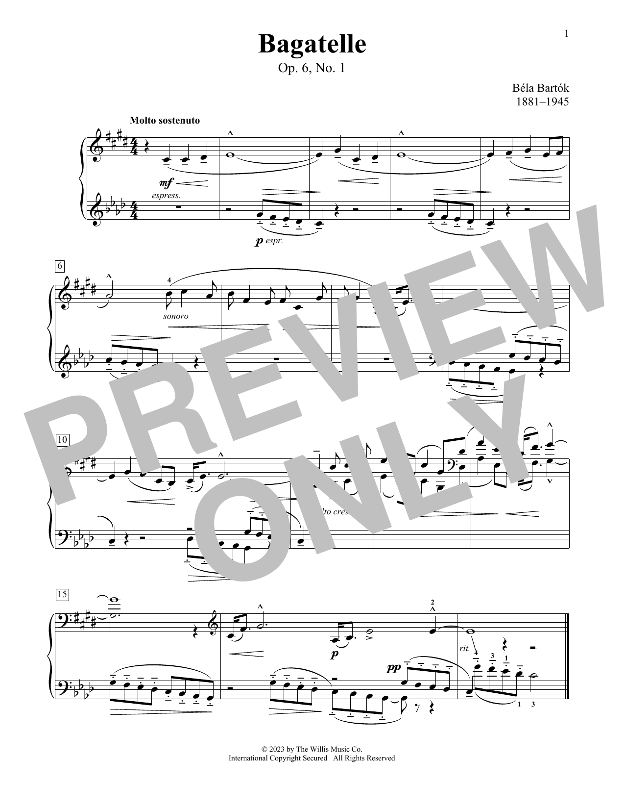 Download Bela Bartok Bagatelle, Op. 6, No. 1 Sheet Music and learn how to play Educational Piano PDF digital score in minutes