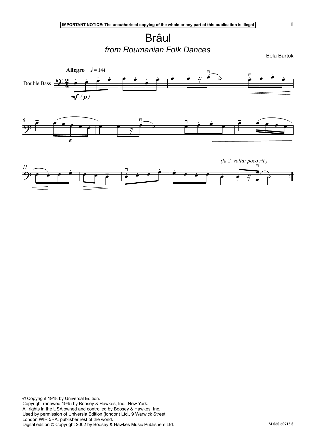 Download Béla Bartók Braul (from Roumanian Folk Dances) Sheet Music and learn how to play Instrumental Solo PDF digital score in minutes