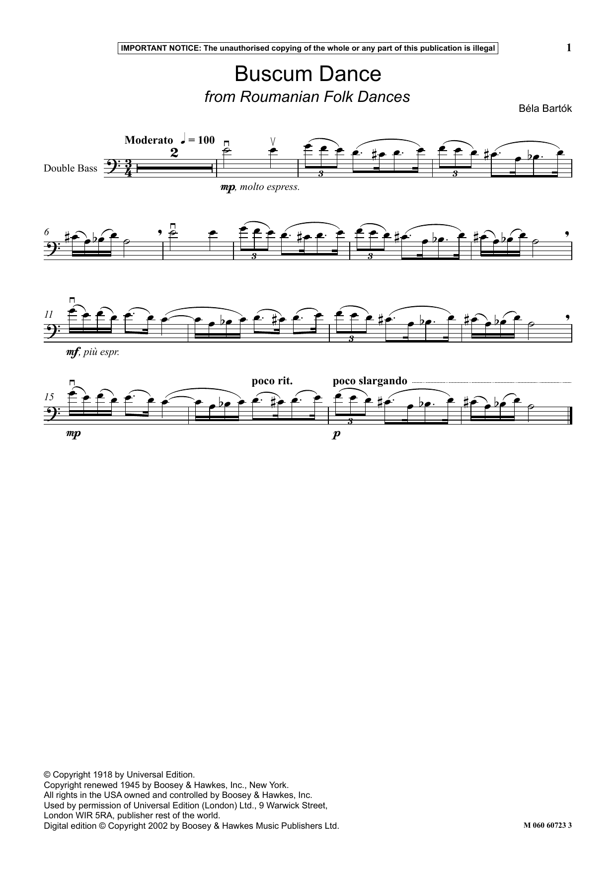Download Béla Bartók Buscum Dance (from Roumanian Folk Dances) Sheet Music and learn how to play Instrumental Solo PDF digital score in minutes