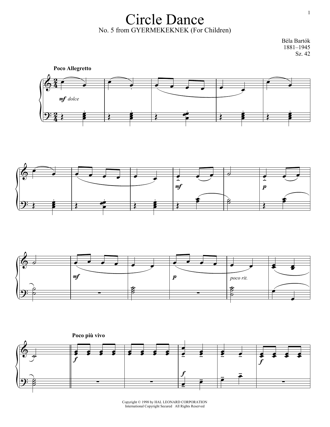 Download Bela Bartok Circle Dance Sheet Music and learn how to play Piano PDF digital score in minutes