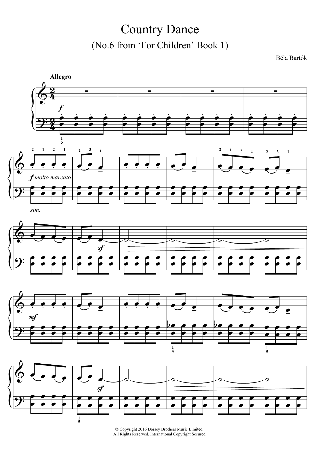 Download Bela Bartok Country Dance (From 'For Children', Volume 1) Sheet Music and learn how to play Easy Piano PDF digital score in minutes