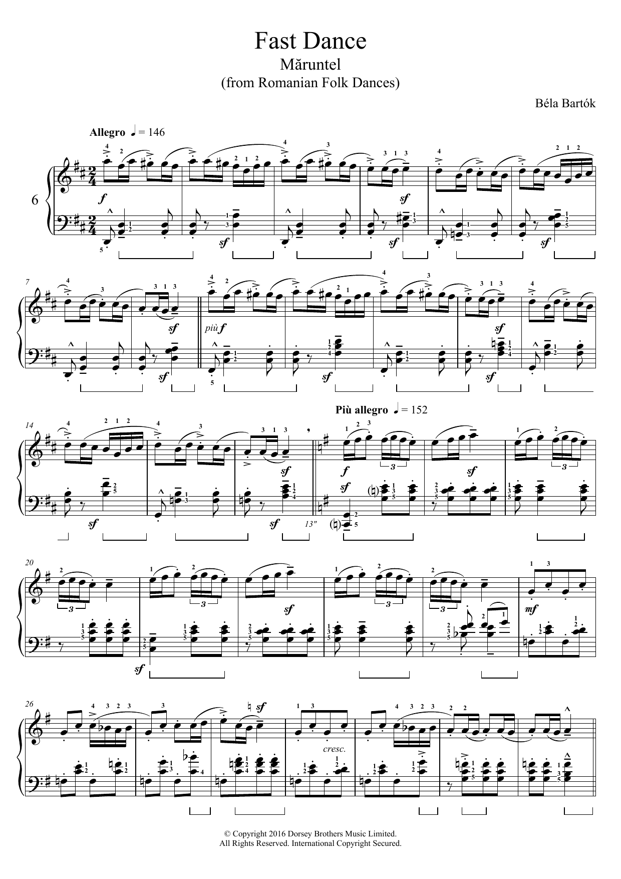 Download Bela Bartok Fast Dance (from Romanian Folk Dances) Sheet Music and learn how to play Piano PDF digital score in minutes