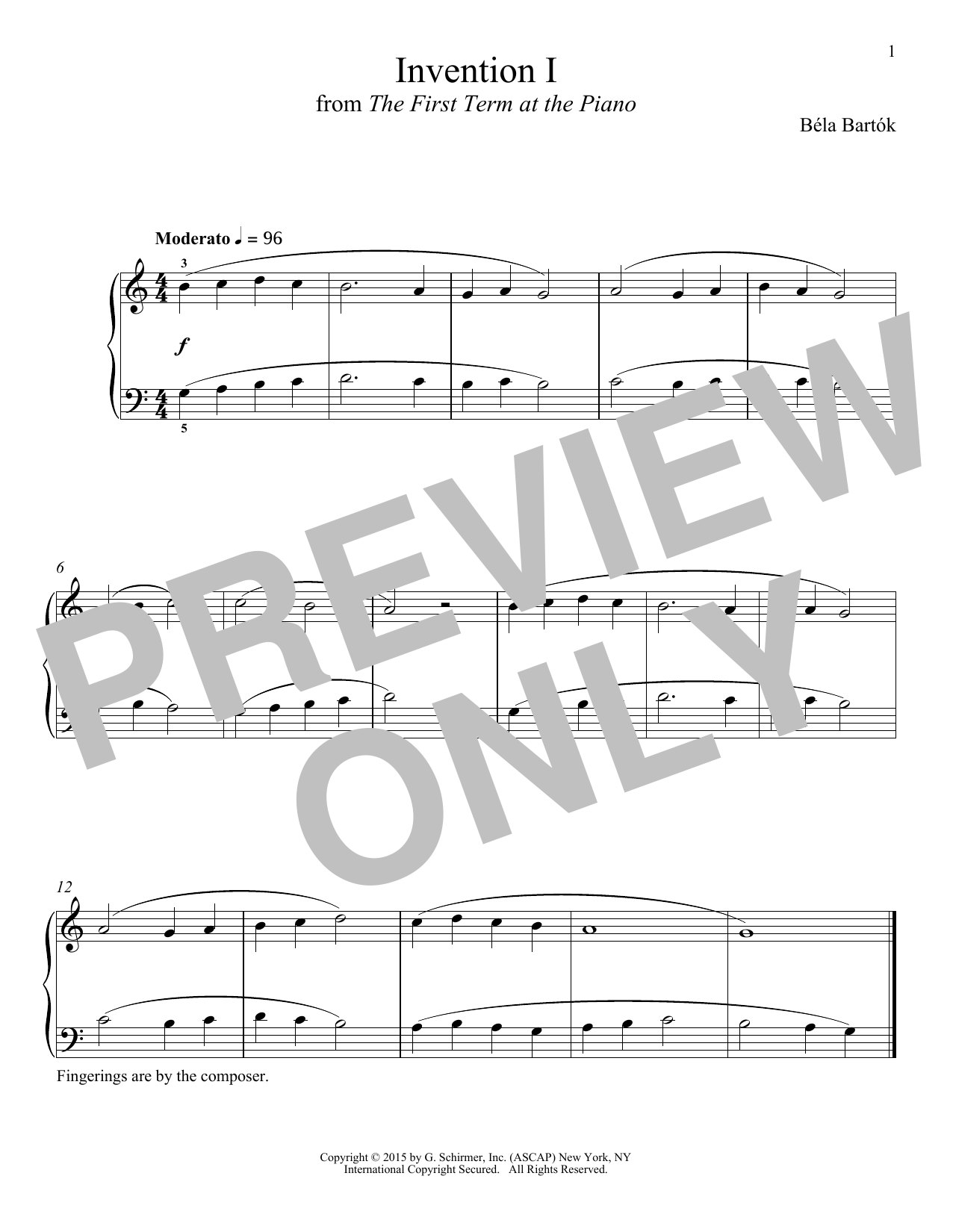 Download Bela Bartok Invention I Sheet Music and learn how to play Piano PDF digital score in minutes
