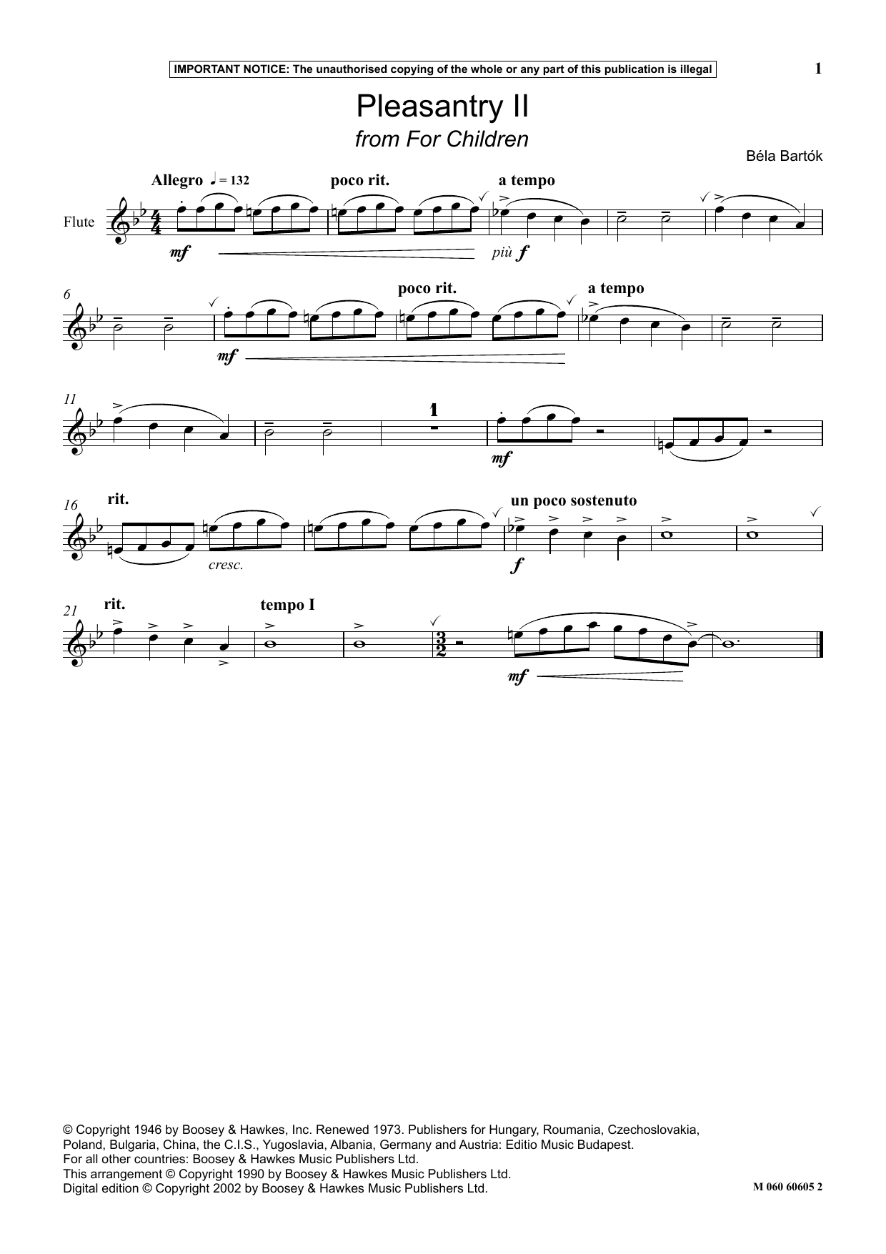 Download Béla Bartók Pleasantry II (from For Children) Sheet Music and learn how to play Instrumental Solo PDF digital score in minutes