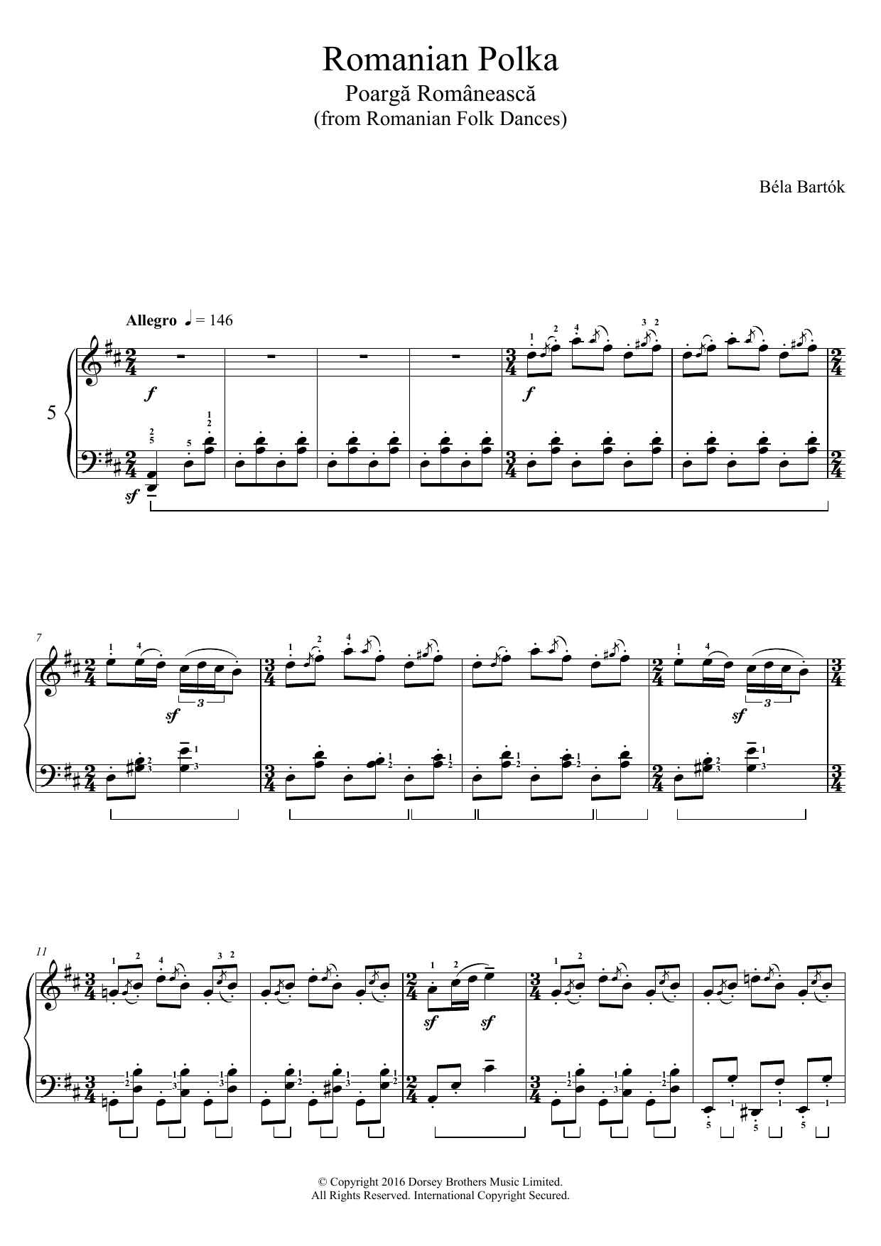 Download Bela Bartok Romanian Polka (From Romanian Folk Dances) Sheet Music and learn how to play Piano PDF digital score in minutes