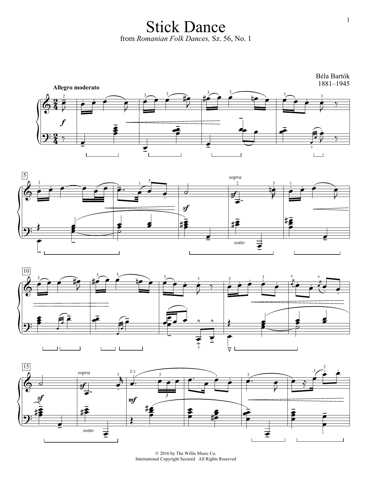Download Bela Bartok Stick Dance Sheet Music and learn how to play Educational Piano PDF digital score in minutes