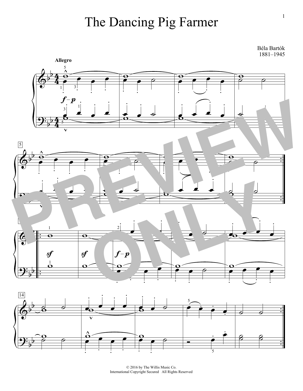 Download Bela Bartok The Dancing Pig Farmer Sheet Music and learn how to play Educational Piano PDF digital score in minutes