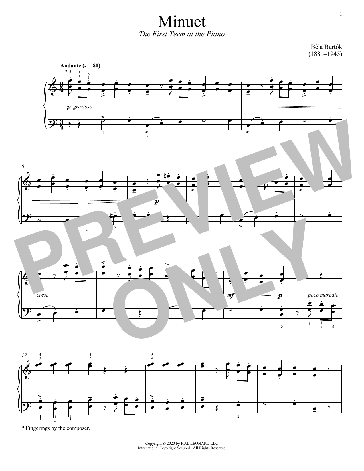 Download Béla Bartók The First Term At The Piano, Minuet Sheet Music and learn how to play Piano Solo PDF digital score in minutes