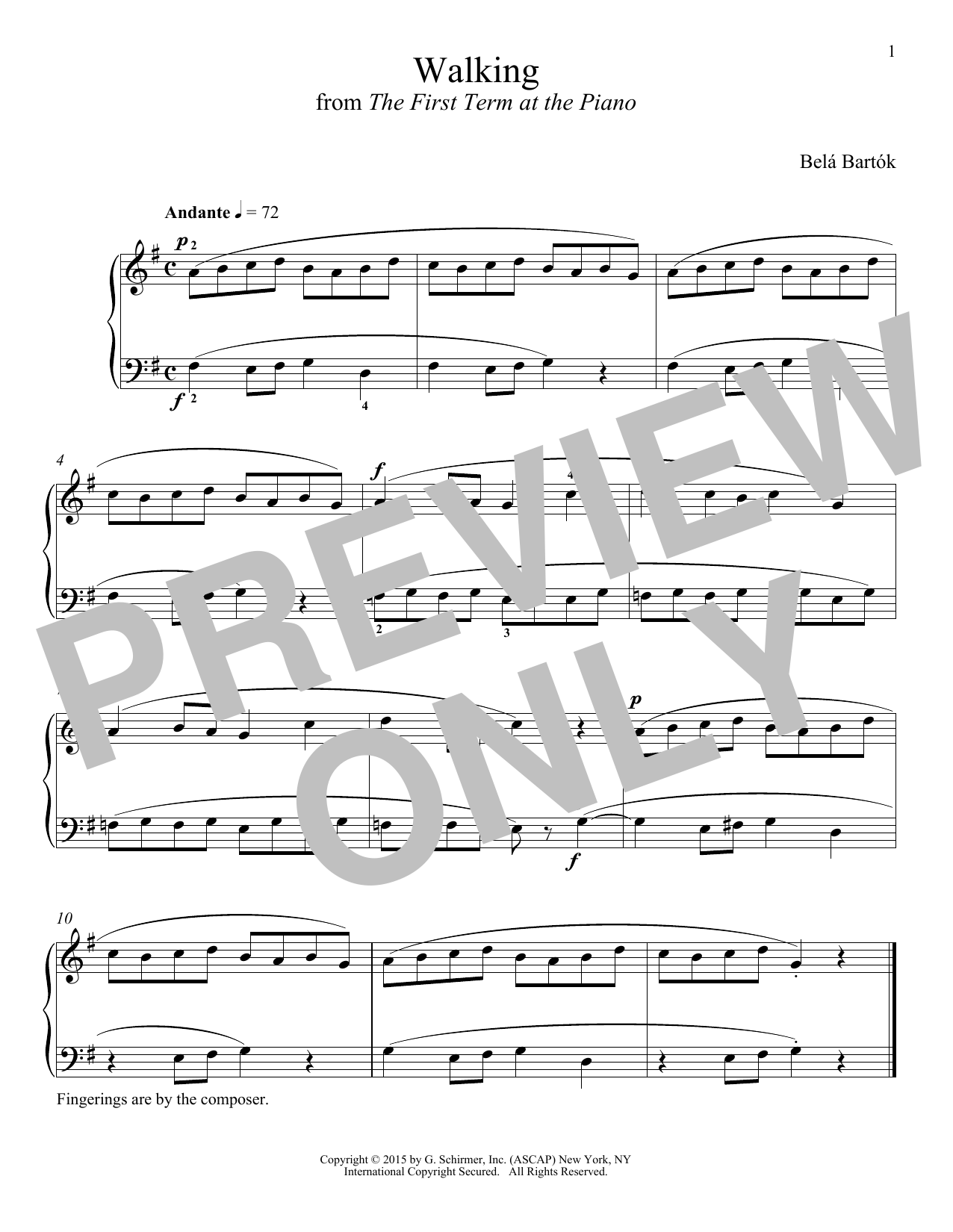 Download Bela Bartok Walking Sheet Music and learn how to play Piano PDF digital score in minutes