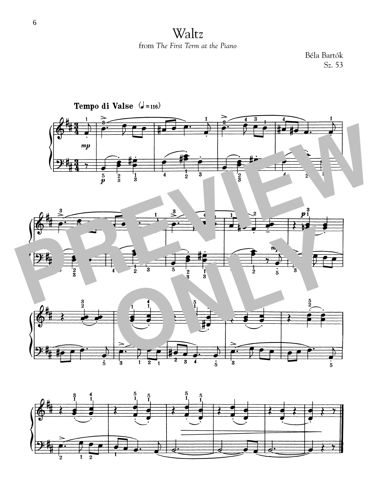 Download Bela Bartok Waltz Sheet Music and learn how to play Piano PDF digital score in minutes