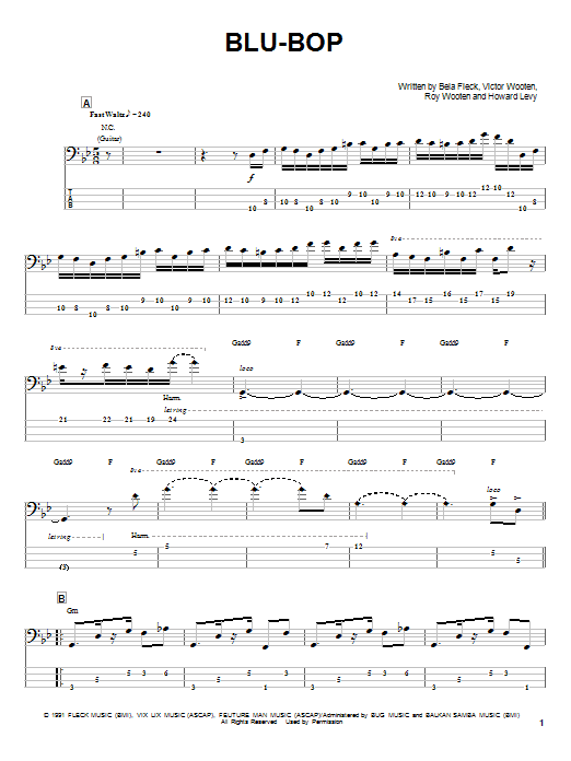 Download Bela Fleck & The Flecktones Blu-Bop Sheet Music and learn how to play Bass Guitar Tab PDF digital score in minutes