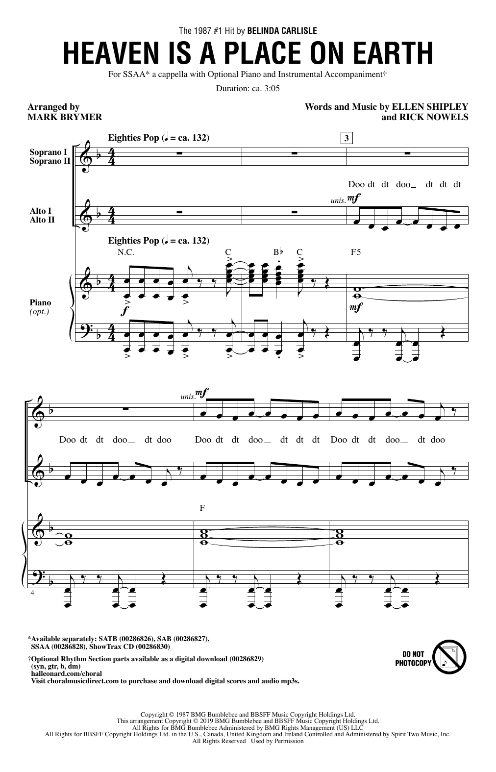 Download Belinda Carlisle Heaven Is A Place On Earth (arr. Mark Brymer) Sheet Music and learn how to play SAB Choir PDF digital score in minutes