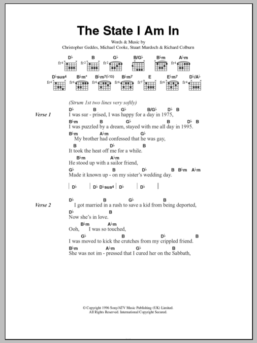 Download Belle & Sebastian The State I Am In Sheet Music and learn how to play Lyrics & Chords PDF digital score in minutes