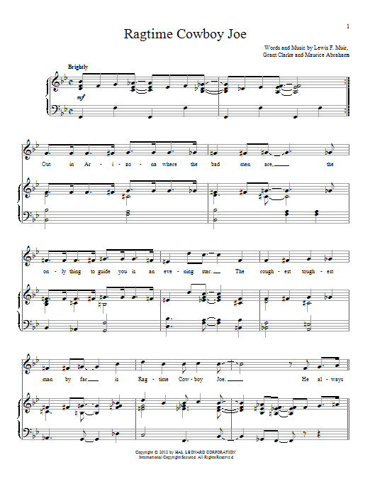 Download Belle Baker Ragtime Cowboy Joe Sheet Music and learn how to play Piano, Vocal & Guitar Chords (Right-Hand Melody) PDF digital score in minutes