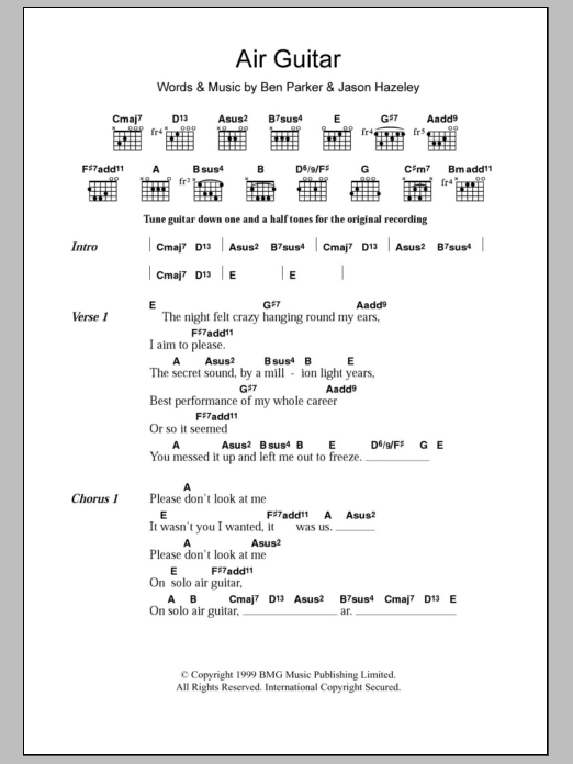 Download Ben & Jason Air Guitar Sheet Music and learn how to play Lyrics & Chords PDF digital score in minutes