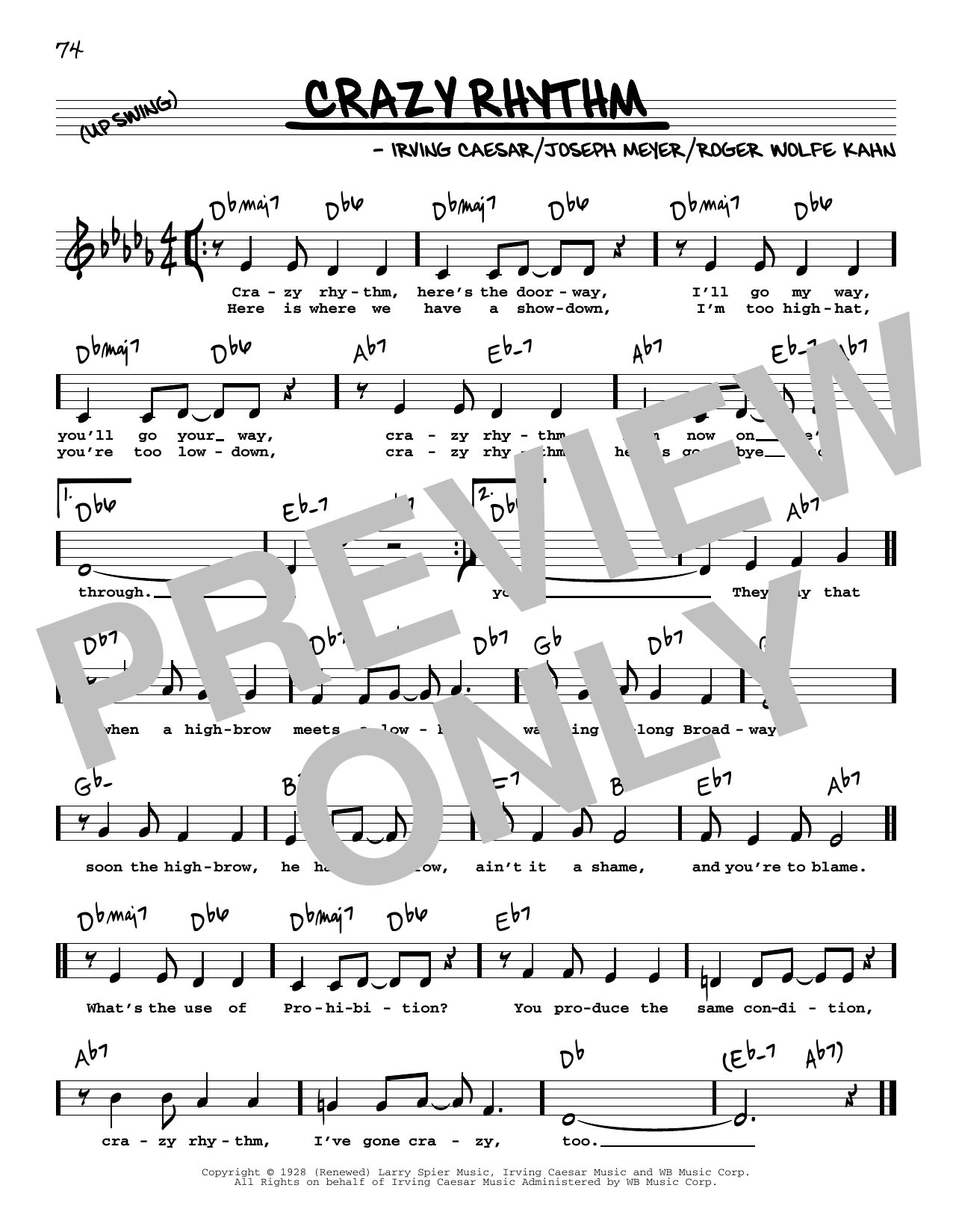 Download Ben Bernie Crazy Rhythm (Low Voice) Sheet Music and learn how to play Real Book – Melody, Lyrics & Chords PDF digital score in minutes