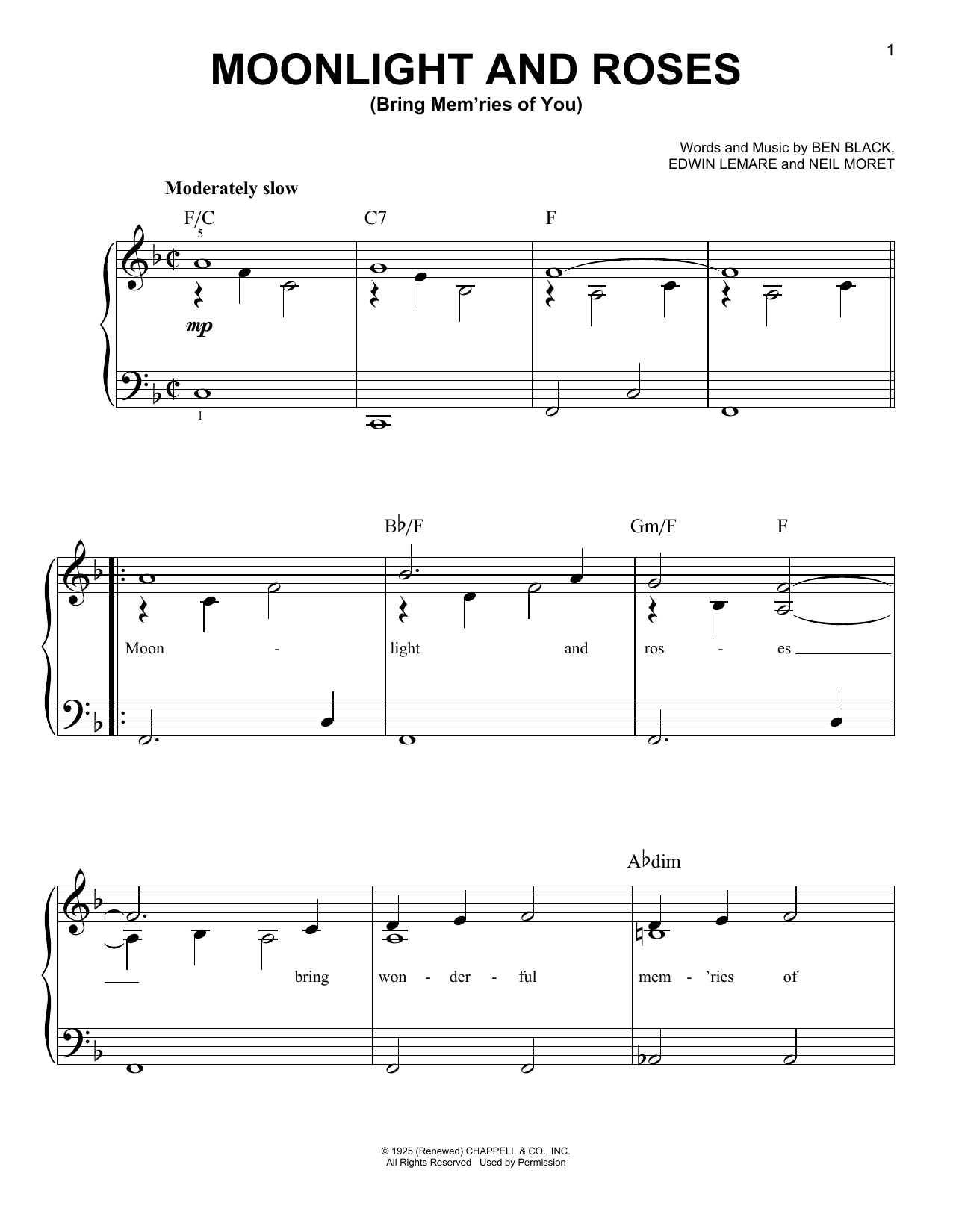 Download Ben Black Moonlight And Roses (Bring Mem'ries Of You) Sheet Music and learn how to play Easy Piano PDF digital score in minutes