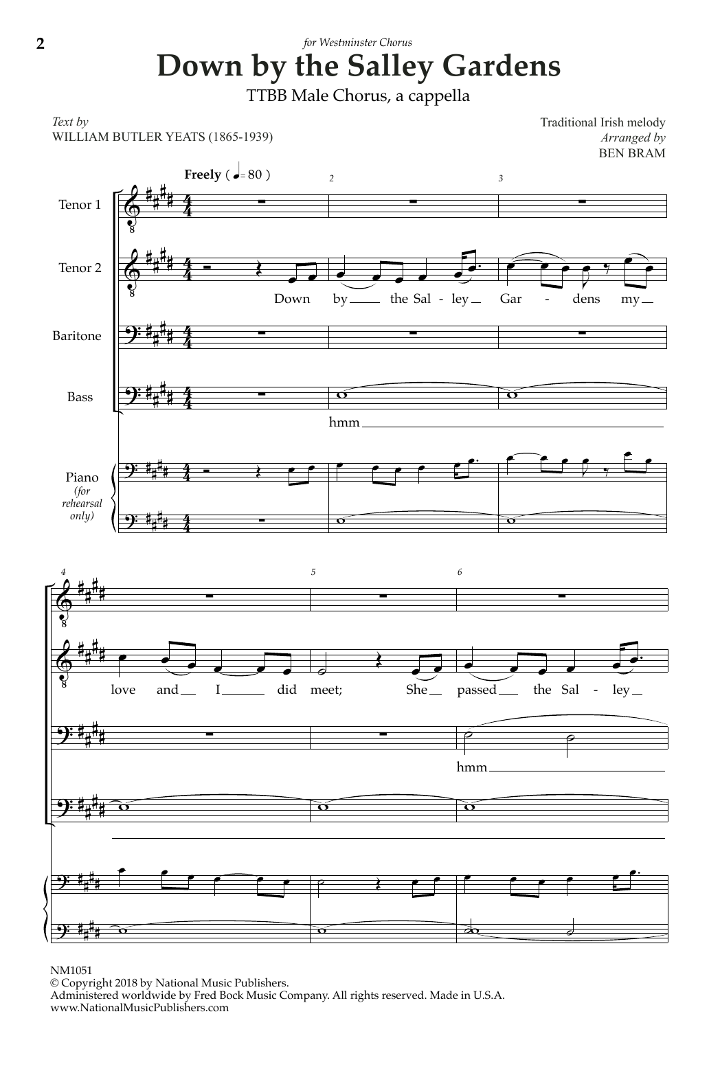 Download Ben Bram Down By The Salley Gardens Sheet Music and learn how to play TTBB Choir PDF digital score in minutes