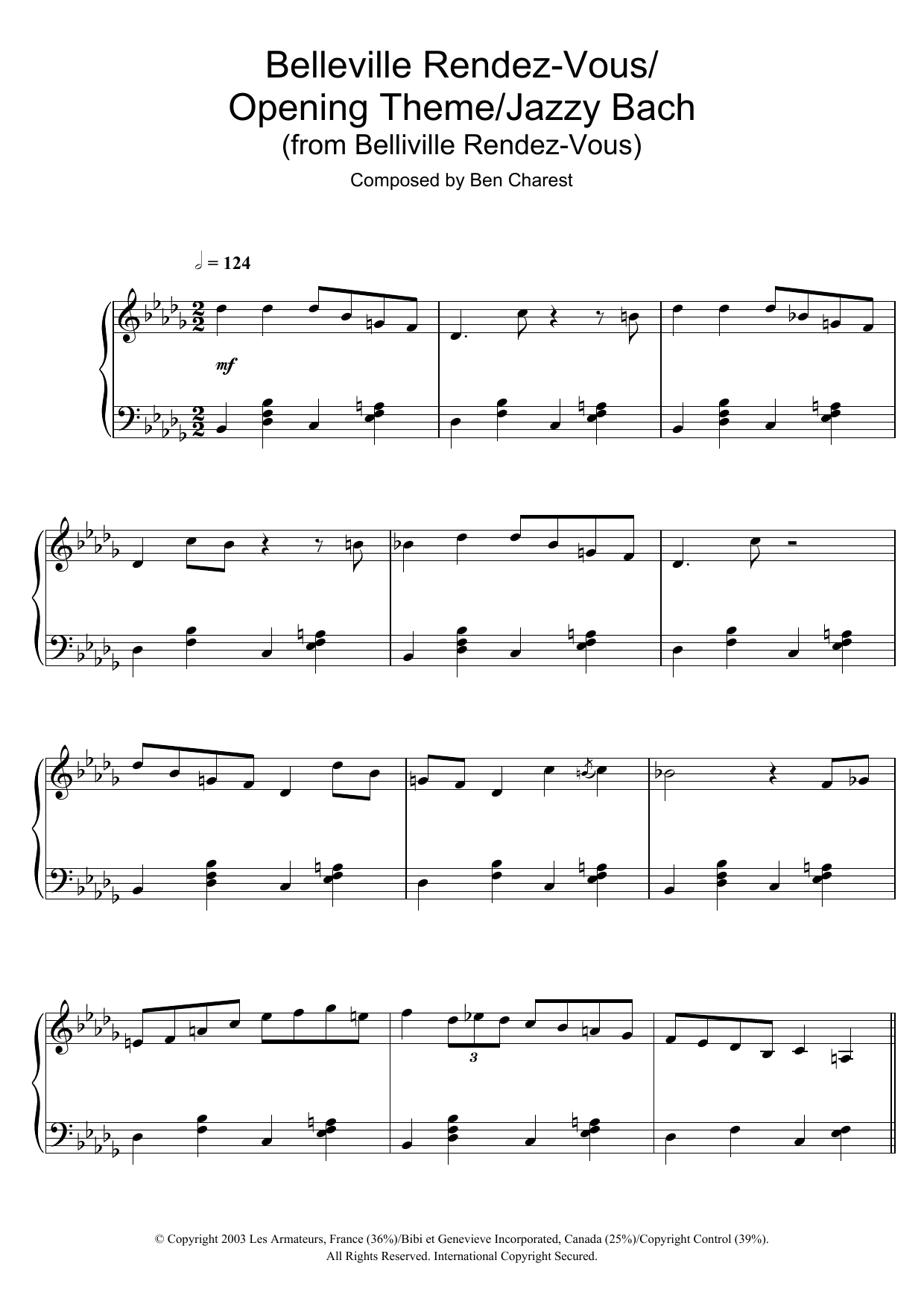 Download Ben Charest Belleville Rendez-Vous (Belleville Rendez-Vous/Opening Theme/Jazzy Bach) Sheet Music and learn how to play Piano PDF digital score in minutes