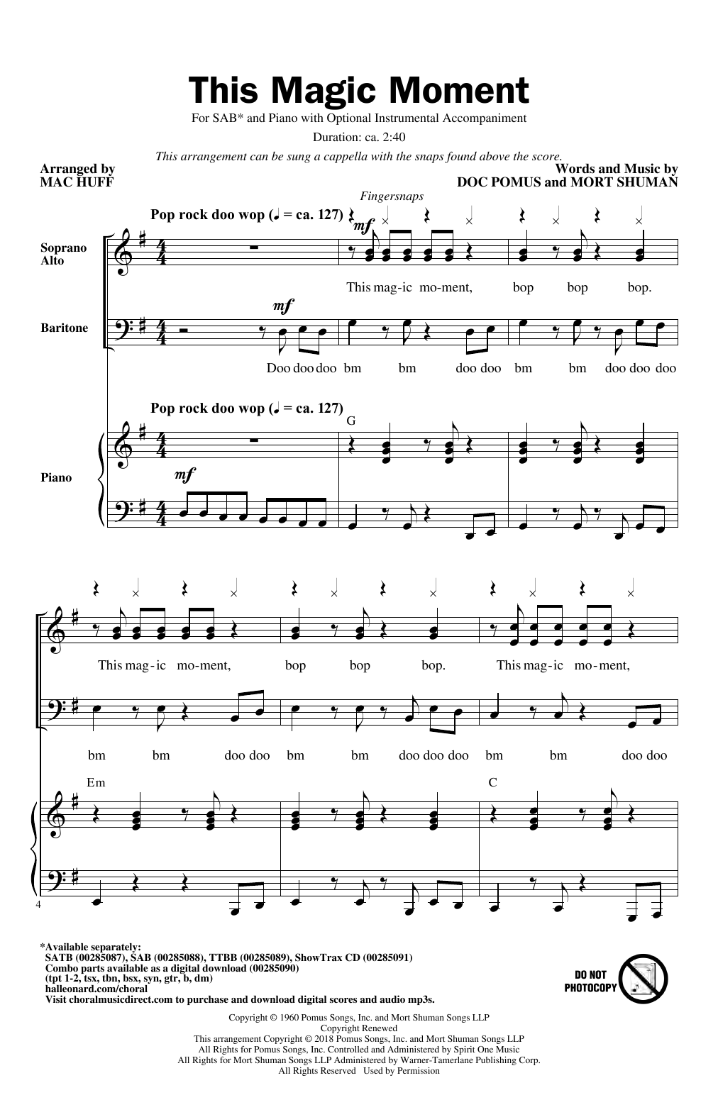 Download Ben E. King & The Drifters This Magic Moment (arr. Mac Huff) Sheet Music and learn how to play TTBB Choir PDF digital score in minutes