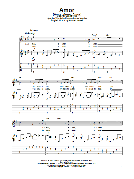 Download Ben E. King Amor (Amor, Amor, Amor) Sheet Music and learn how to play Guitar Tab PDF digital score in minutes