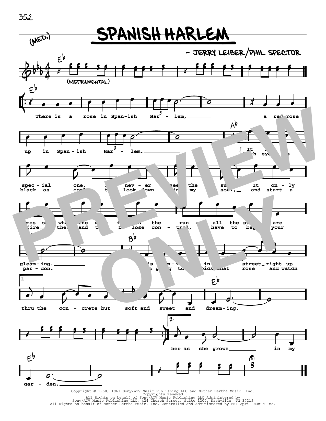 Download Ben E. King Spanish Harlem (High Voice) Sheet Music and learn how to play Real Book – Melody, Lyrics & Chords PDF digital score in minutes