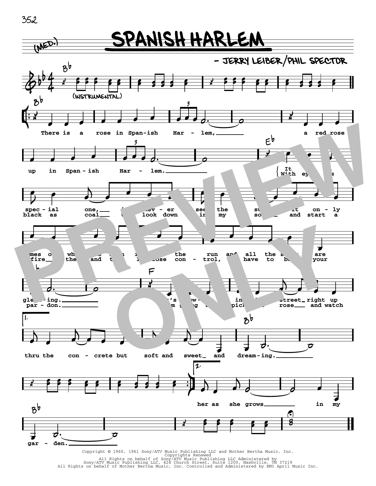 Download Ben E. King Spanish Harlem (Low Voice) Sheet Music and learn how to play Real Book – Melody, Lyrics & Chords PDF digital score in minutes