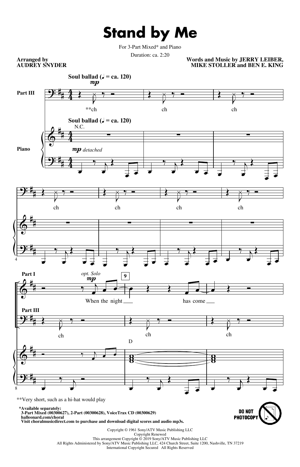 Download Ben E. King Stand By Me (arr. Audrey Snyder) Sheet Music and learn how to play 2-Part Choir PDF digital score in minutes