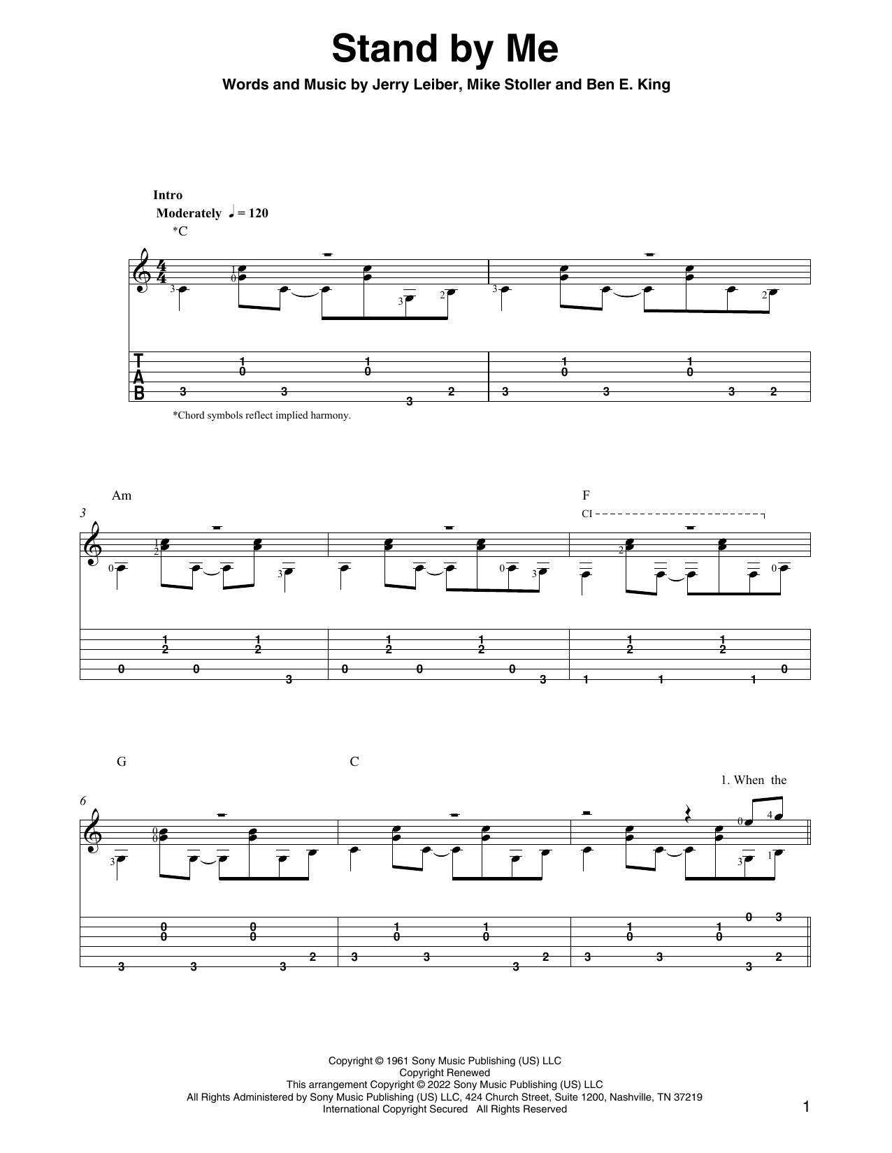 Download Ben E. King Stand By Me (arr. Ben Pila) Sheet Music and learn how to play Solo Guitar PDF digital score in minutes