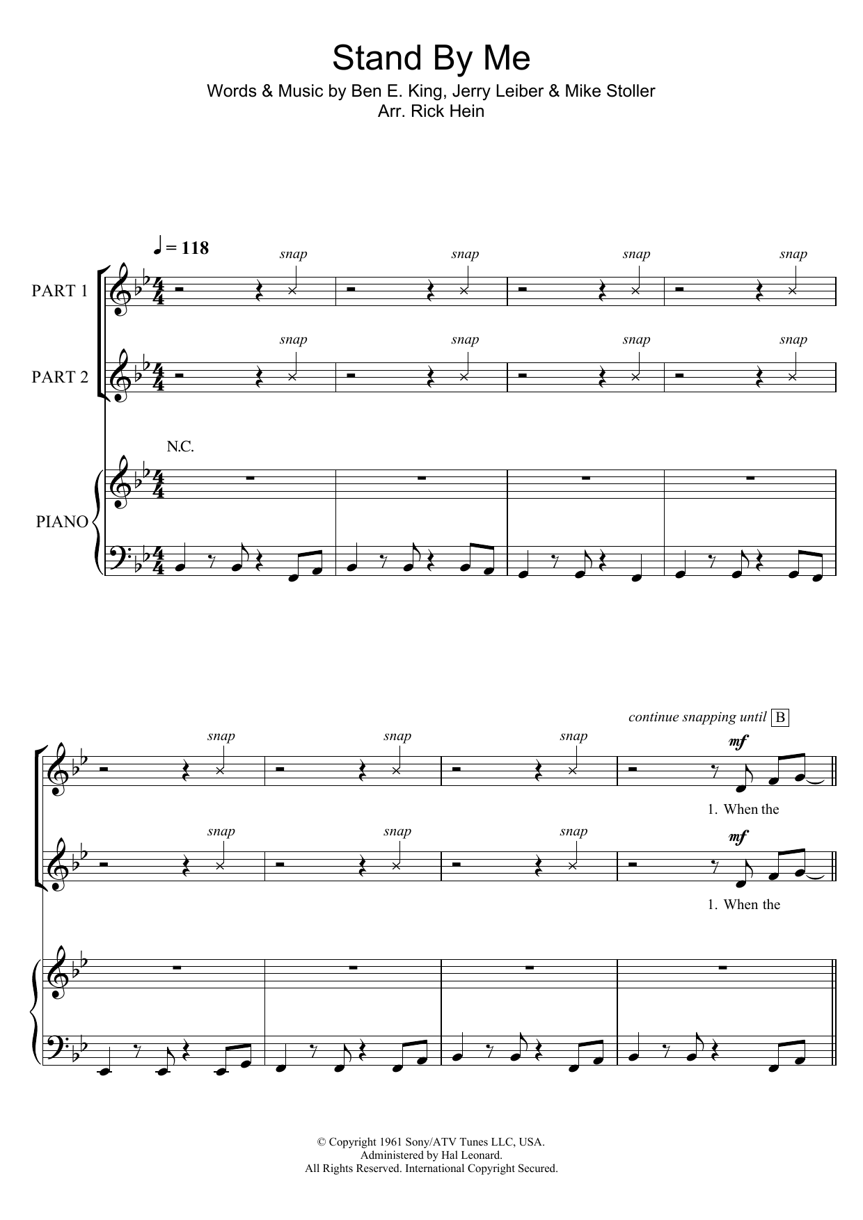 Download Ben E. King Stand By Me (arr. Rick Hein) Sheet Music and learn how to play 2-Part Choir PDF digital score in minutes