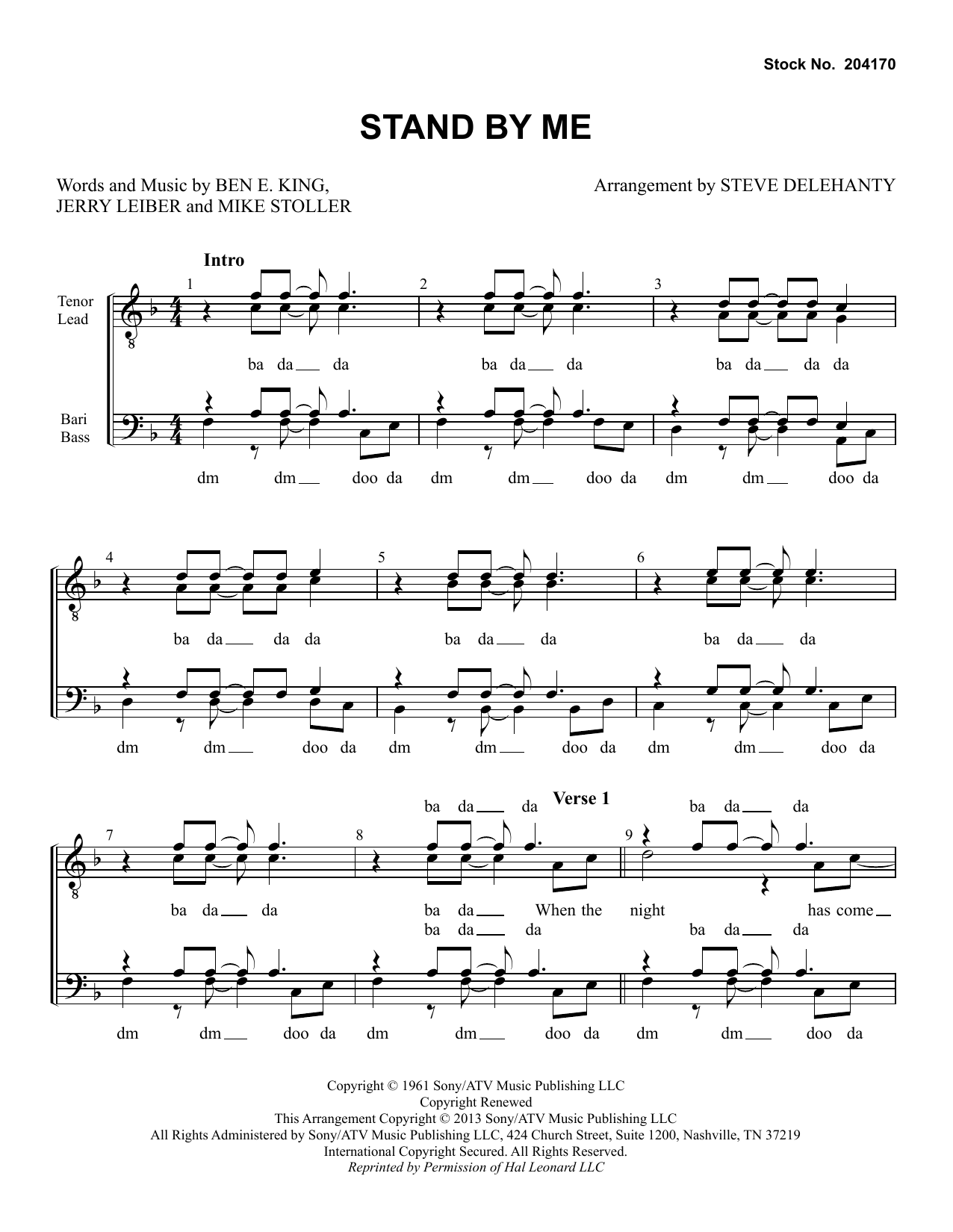 Download Ben E. King Stand By Me (arr. Steve Delehanty) Sheet Music and learn how to play SSAA Choir PDF digital score in minutes