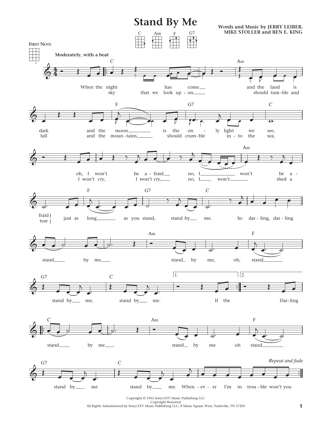 Download Ben E. King Stand By Me Sheet Music and learn how to play Ukulele PDF digital score in minutes