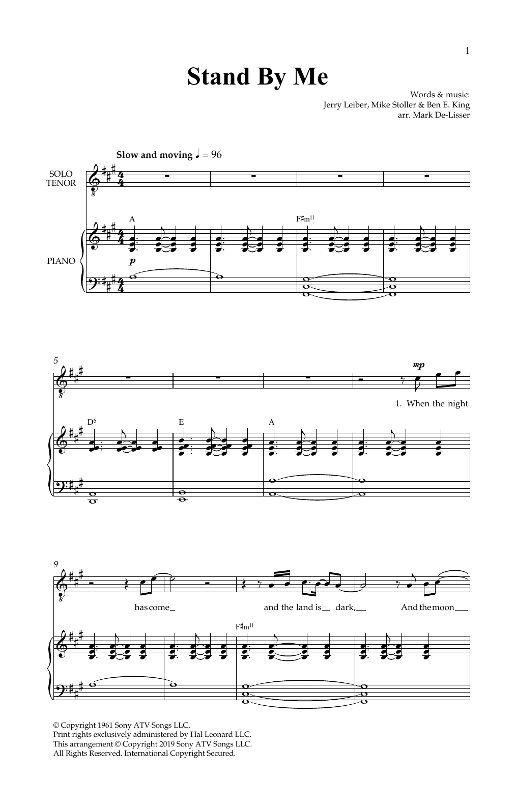 Download Ben E. King Stand By Me (Royal Wedding Version) (arr. Mark De-Lisser) Sheet Music and learn how to play SATB Choir PDF digital score in minutes