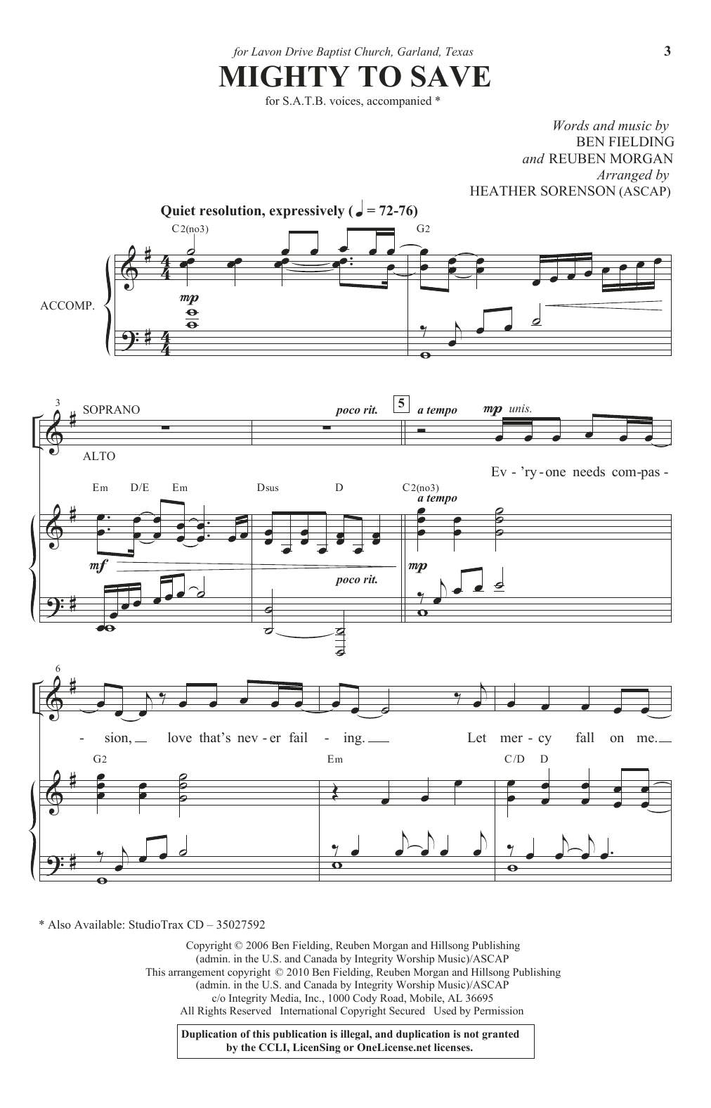 Download Ben Fielding & Reuben Morgan Mighty To Save (arr. Heather Sorenson) Sheet Music and learn how to play SATB Choir PDF digital score in minutes