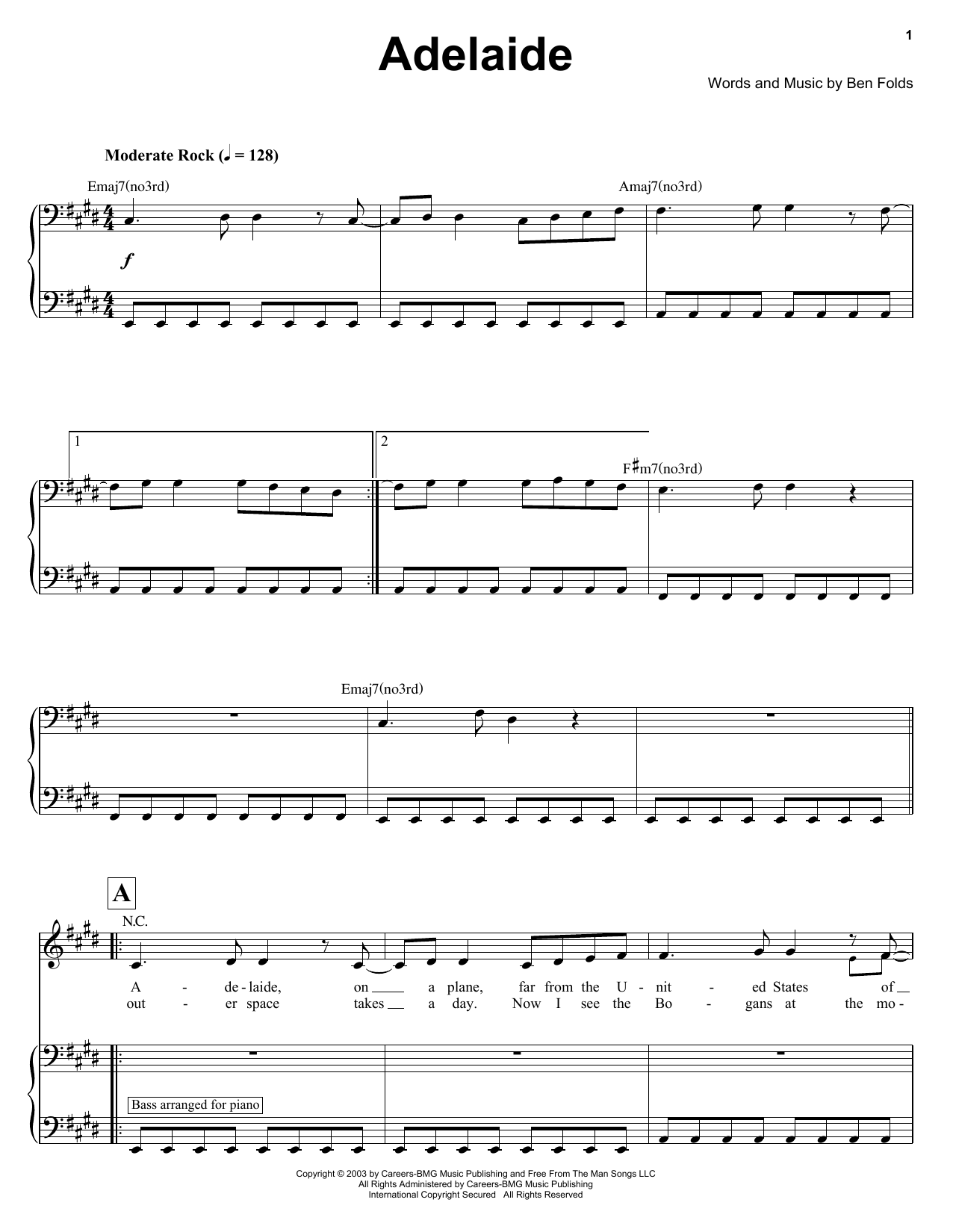 Download Ben Folds Adelaide Sheet Music and learn how to play Keyboard Transcription PDF digital score in minutes