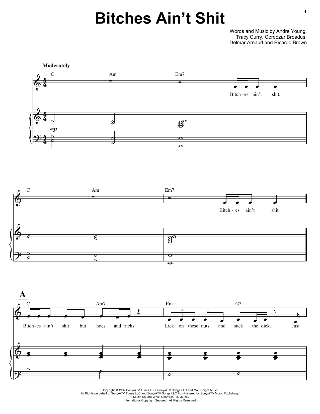 Download Ben Folds Bitches Ain't Shit Sheet Music and learn how to play Keyboard Transcription PDF digital score in minutes