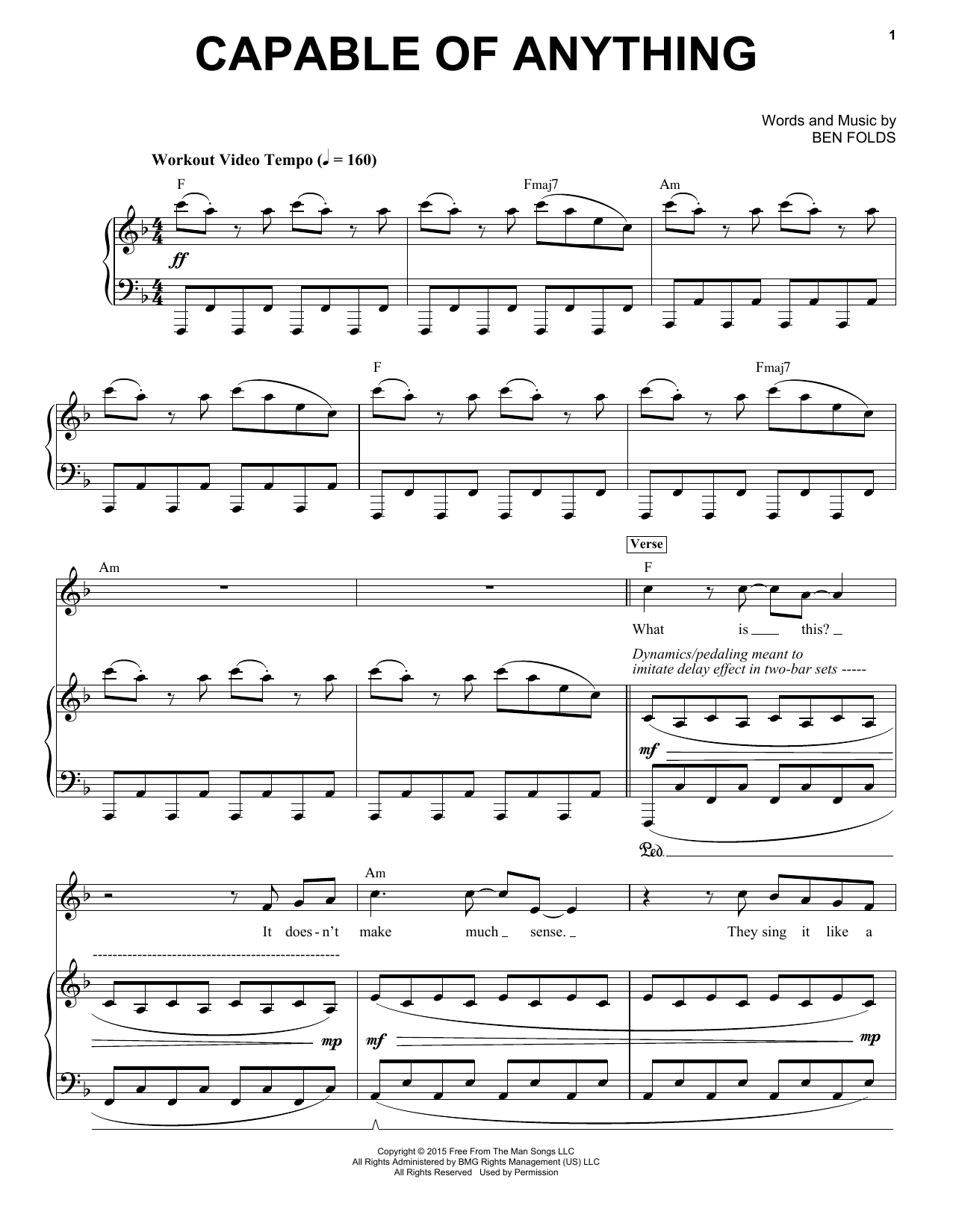 Download Ben Folds Capable Of Anything Sheet Music and learn how to play Piano & Vocal PDF digital score in minutes