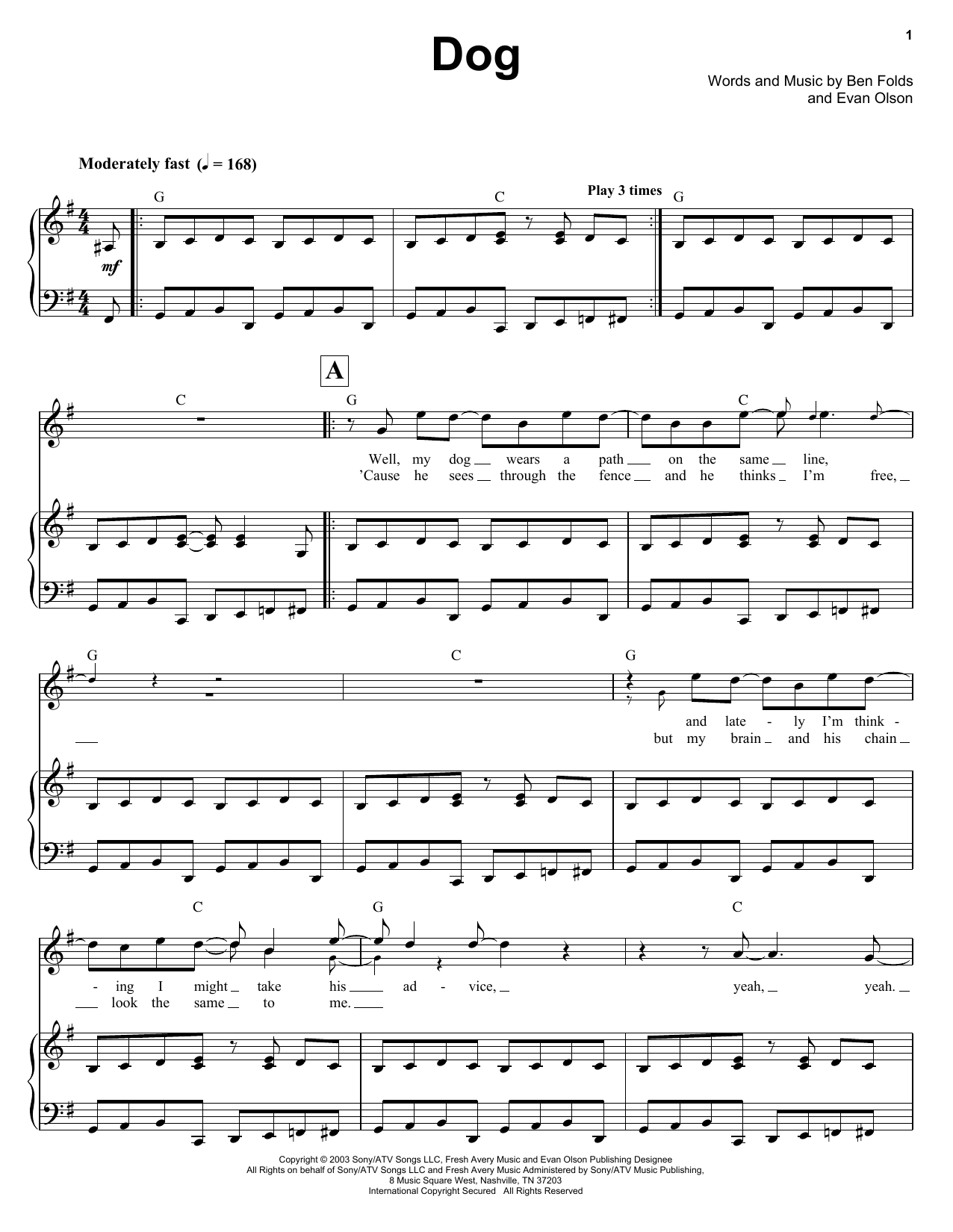 Download Ben Folds Dog Sheet Music and learn how to play Keyboard Transcription PDF digital score in minutes