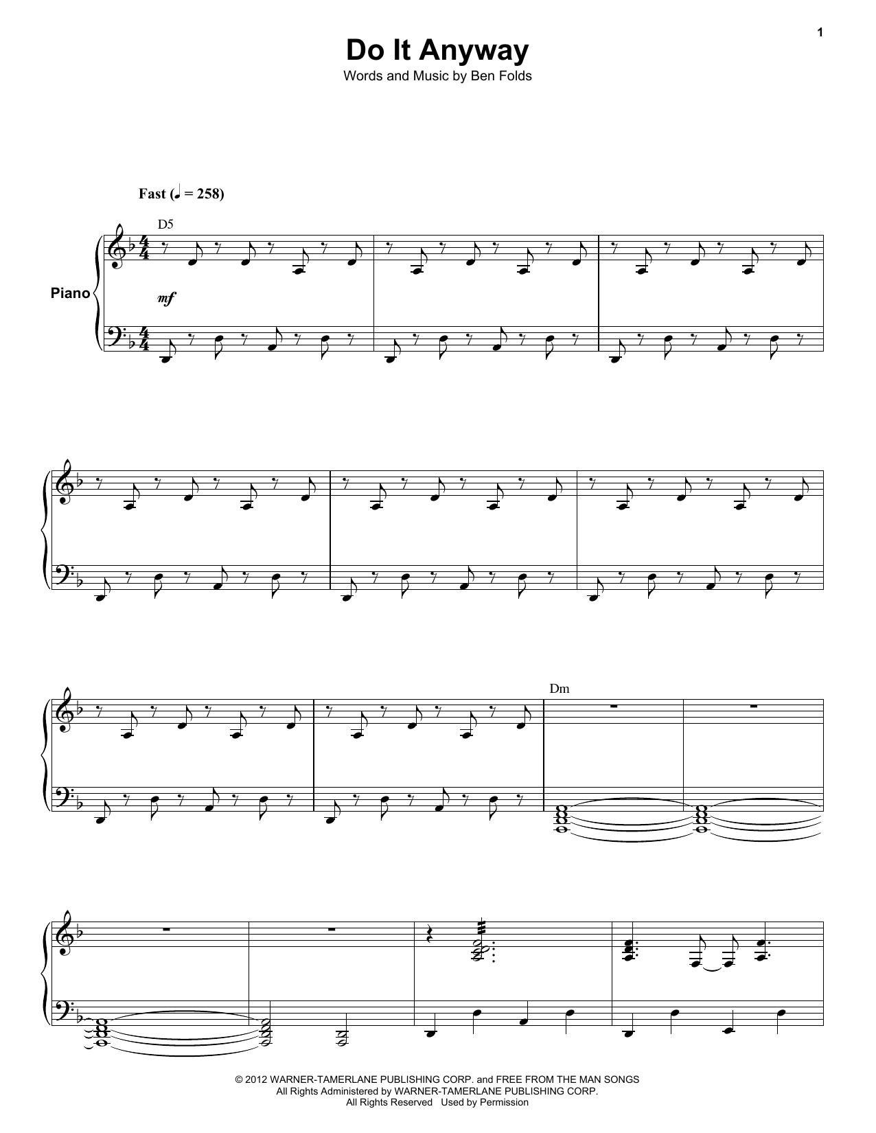 Download Ben Folds Five Do It Anyway Sheet Music and learn how to play Keyboard Transcription PDF digital score in minutes