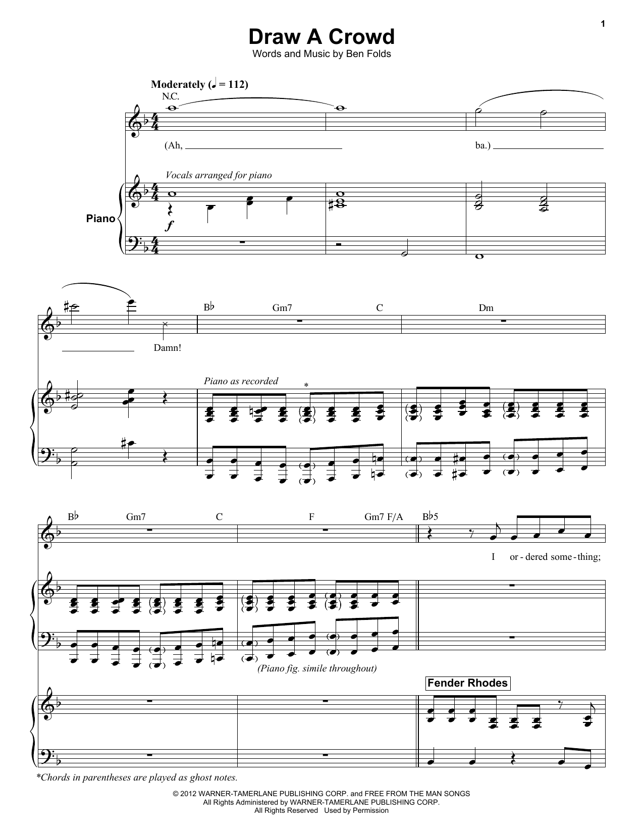 Download Ben Folds Five Draw A Crowd Sheet Music and learn how to play Keyboard Transcription PDF digital score in minutes
