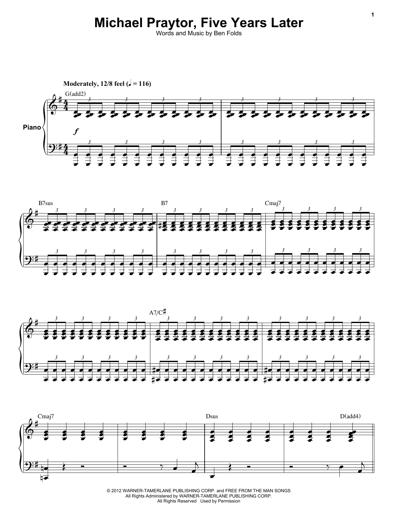 Download Ben Folds Five Michael Praytor, Five Years Later Sheet Music and learn how to play Keyboard Transcription PDF digital score in minutes