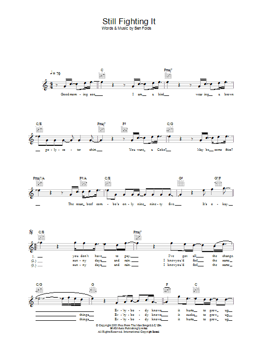 Download Ben Folds Five Still Fighting It Sheet Music and learn how to play Melody Line, Lyrics & Chords PDF digital score in minutes