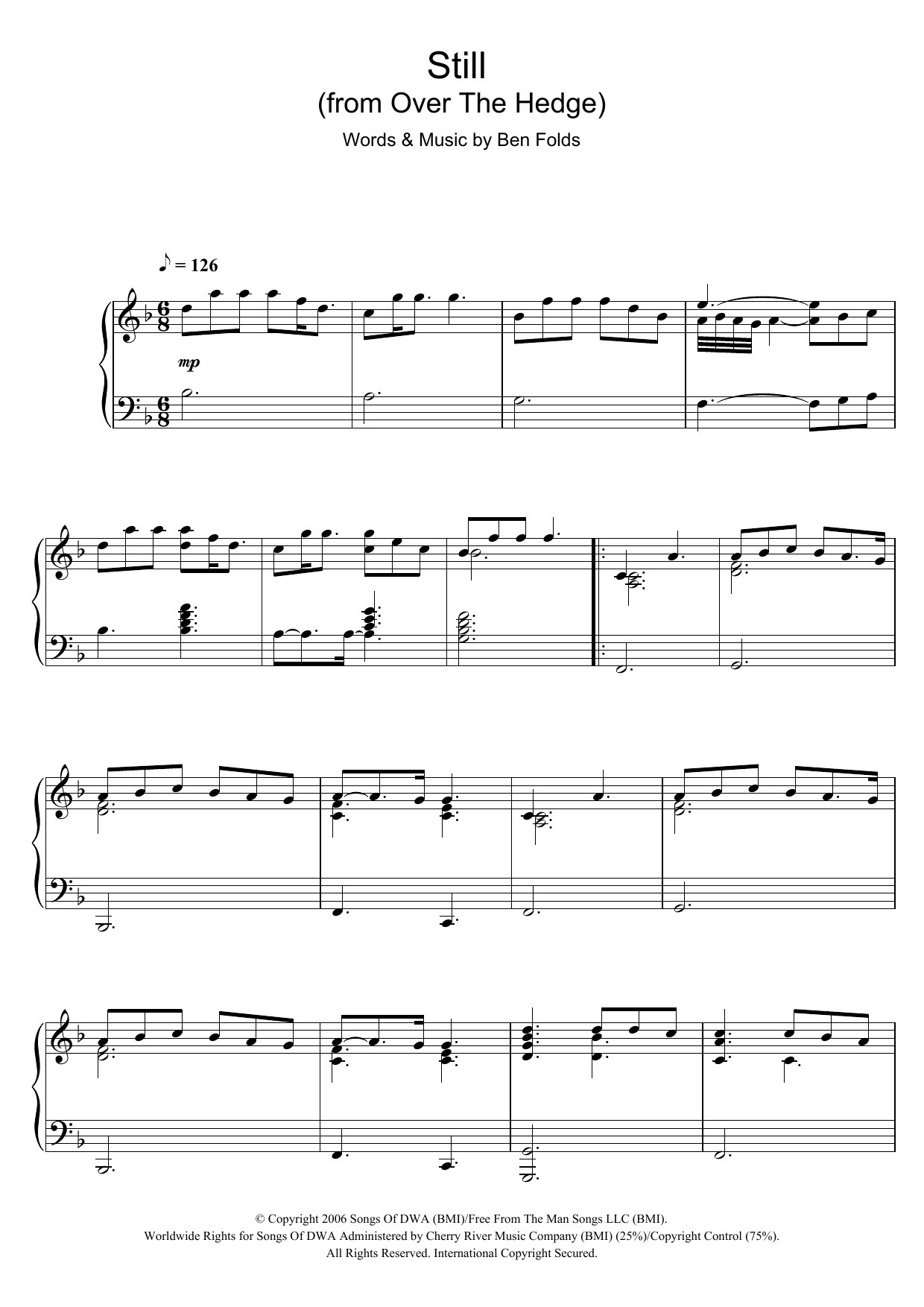 Download Ben Folds Still (from 'Over The Hedge') Sheet Music and learn how to play Piano PDF digital score in minutes